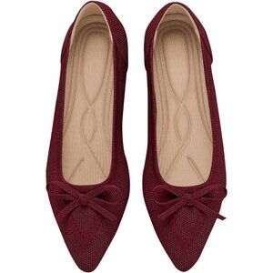 Women Slingback Pointed Toe Red Flats Bow Comfortable Dressy Party Work Shoes